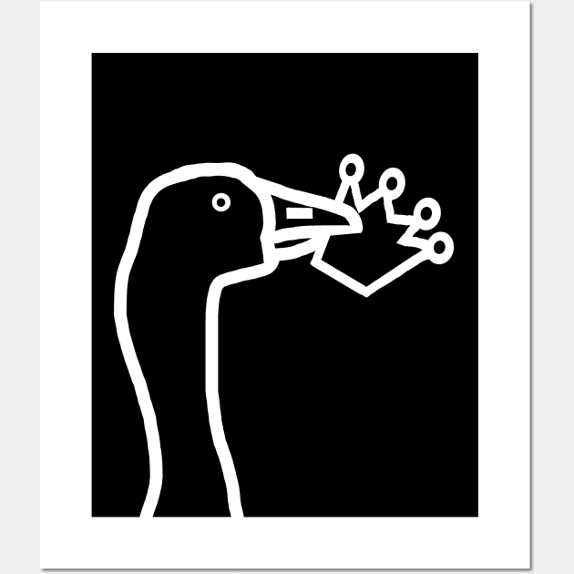 Minimal White Line Goose Stealing a Crown Portrait Wall Art by ellenhenryart